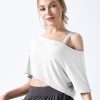 S-XL Women Casual Basic Solid Color Short Sleeve Off-The-Shoulder Crop T-Shirt