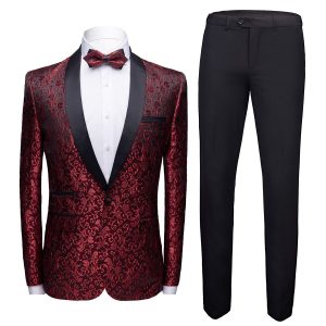 2Pcs Men Luxury Embroidery Shawl Collar Wedding Party Formal Suits