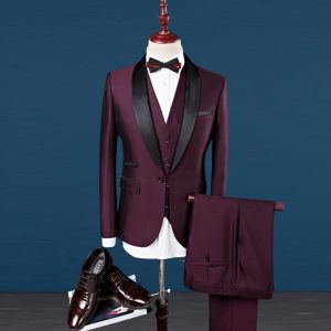 3 Pcs Men Shawl Collar Pure Color Wedding Business Suits