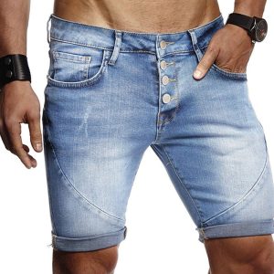 S-XL Men Fashion Single-Breasted Pocket Patchwork Denim Shorts