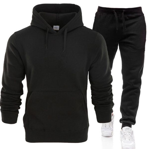 S-3XL Men Casual Solid Color Hoodies And Pants Set