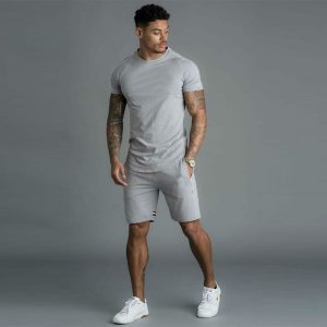 M-3XL Men Casual Color Blocking T-Shirt And Shorts Two Pieces Set