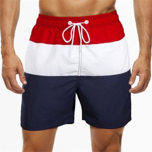 M-3XL Men Fashion Color Blocking Patchwork Loose Beach Shorts