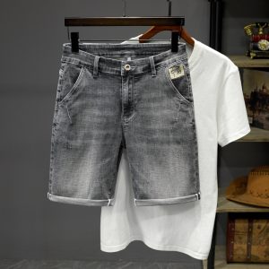 Men Casual Simple Patch Mid-Waist Straight Loose Denim Shorts