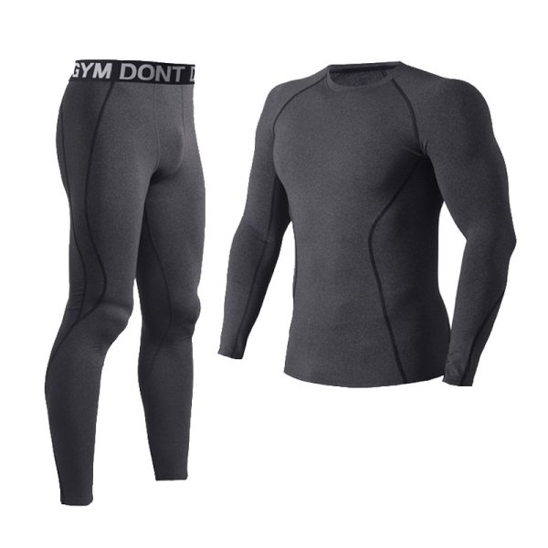 Men Autumn Winter Sporty Long Sleeve Round Neck Warm Fleece-Lined Top And Pants Two-Piece Set