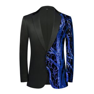 Men Fashion Single-Breasted One-Button Sequined Color-Block Suit