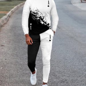 Men Casual Round Neck Long Sleeve Printed Sweatershirts And Pants Two-Piece Set