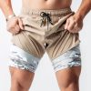 Men Casual Double Layer Camouflage Running Fitness Quick Dry Mid Waist Tether Tight Sports Shorts