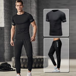 Men Casual Round Neck Short-Sleeved Sports Quick-Drying T-Shirts And Sports Pants Two-Piece Set