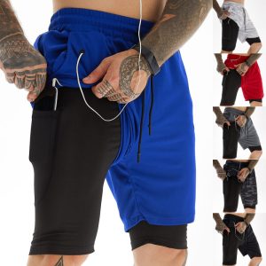Men Fashion Double Layer Multifunctional Sports Fitness Shorts