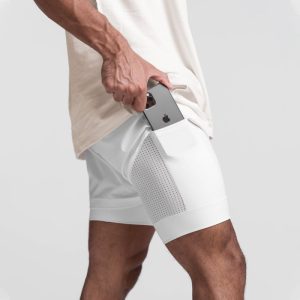 Men Casual Sports Breathable Double-Layer Quick-Drying Shorts