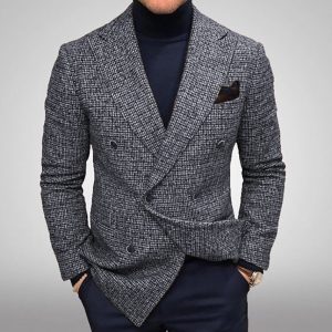 Men Print Lapel Long Sleeve Single Row Two Button Slim Suit