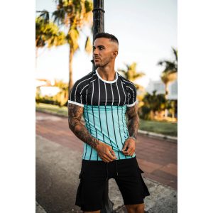 Men Casual Color-Blocking Round Neck Short-Sleeved Printed T-Shirt