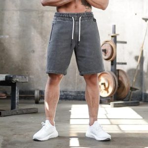 Men Casual Solid Mid Waist Tie Loose Sports Shorts