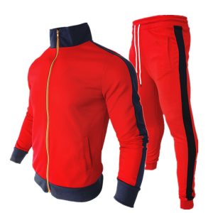 Men Casual Color-Block Sports Jacket And Pants Two-Piece Set