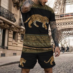 Men Casual Short-Sleeved Round Neck T-Shirt And Shorts Two-Piece Set