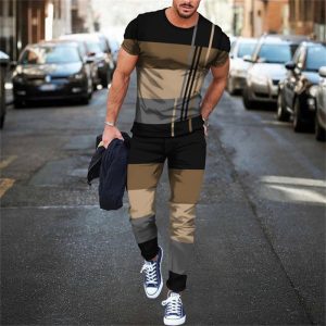 Men Fashion 3d Printing Large Size Short-Sleeved T-Shirt And Pants Two-Piece Set