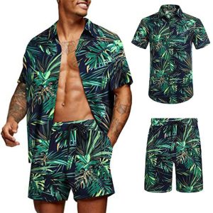 Men Casual Tiny Flower Print Shirt And Shorts Two-Piece Set