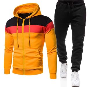 Men Casual Hooded Color Matching Set