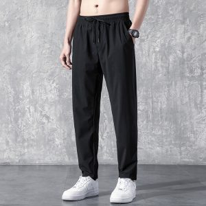 Men Casual Solid Mid-Rise Tie Loose Pants