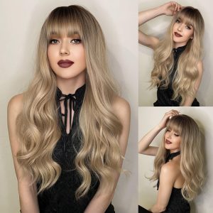 Women'S Fashion Gradient Color Long Curly Hair Wig With Bangs