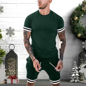 Men Casual Round Neck Short-Sleeved T-Shirt And Shorts Two-Piece Set