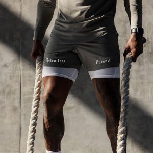 Men Casual Solid Mid Waist Tie Loose Sports Shorts
