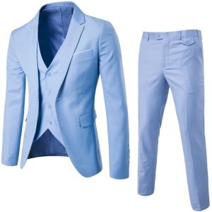 Men Plus Size Spring Suits Three-Piece Set Casual Solid Color Professional Formal Wear