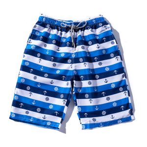 Man's Quick Dry Anchors Printed Swimming Shorts With Pockets