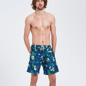 Man's New Arrival Quick Dry Green Flowers Swimming Shorts