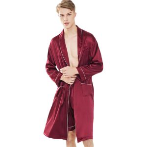 Men Contrast Binding Solid Color Robe And Sleep Short Set