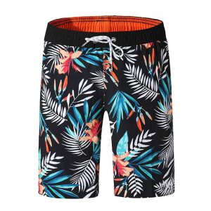 Men Leaves Print Casual Beach Shorts