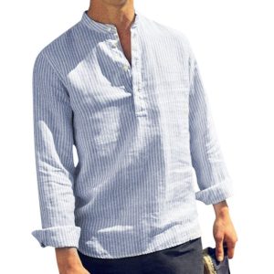 S-5XL Men Fashion Striped Long-Sleeve Shirt