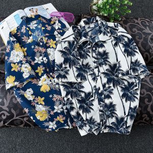 S-5XL Men Casual Floral Print Short-Sleeve Shirt