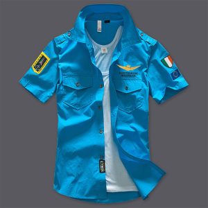 S-4XL Men Military Embroidery Short-Sleeve Shirt