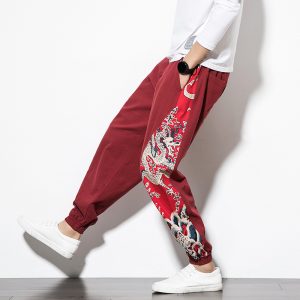 M-5XL Men Fashion Retro Style Dragon Print Casual Trousers