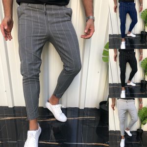 S-3XL Men Fashion Stripe Print Drawstring Comfortable Tight Pants