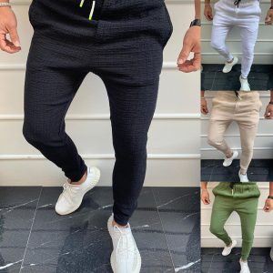 S-3XL Men Fashion Solid Color Drawstring Tight Pants