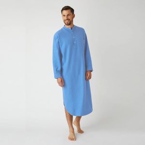 M-3XL Men Fashion Solid Color Button Long-Sleeved Robe