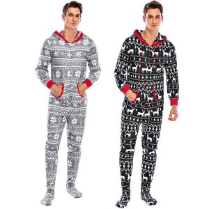 S-2XL Men Fashion Christmas Reindeer Printed Long Sleeve Pajamas