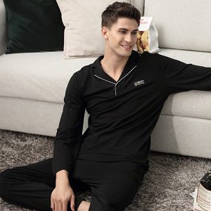 L-3XL Men Fashion Solid Color Long Sleeve Home Pajamas