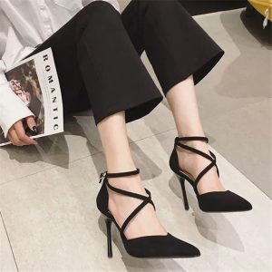 Women Fashion Solid Color Pointed-Toe Bandage High Heels