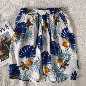 M-5XL Men Fashion Leaf Printed Loose Beach Shorts