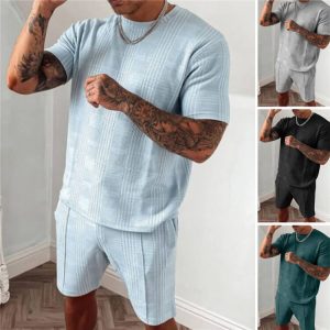 S-4XL Men Fashion Solid Color Loose Top And Shorts Two Pieces Set
