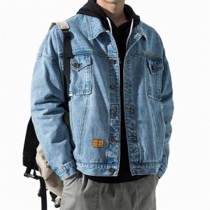 S-3XL Men Fashion Letter Embroidery Loose Denim Jacket