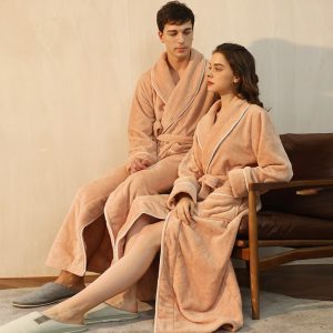 M-3XL Couples Solid Color Flannel Sleepwear