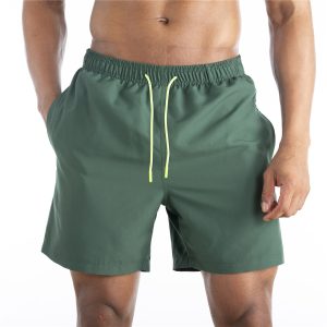 Men Beach Summer Swimming Trunks Solid Color Double Layer Large Size Sports Casual Shorts