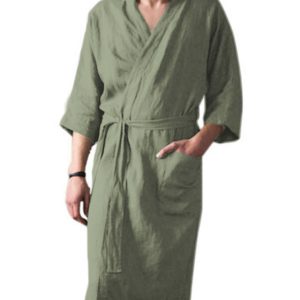 Men Casual Home Mid-Length V-Neck Three-Quarter Sleeve Nightgown