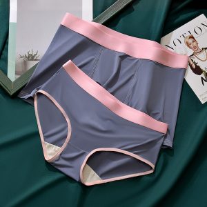 Gentle.Bear Fashion Hot Couple Underwear Ice Silk Panties Sexy Underpants Women Briefs Men Boxer Shorts