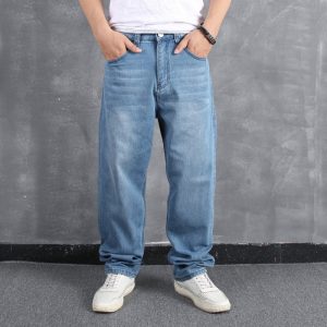 Lt.Blue Large Size Jeans Men Loose Casual Hip-Hop Denim Trousers